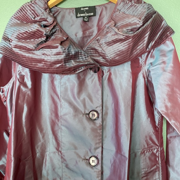 Women’s Sz XS Dennis Basso metallic portrait statement collar casual jacket top - Picture 5 of 11